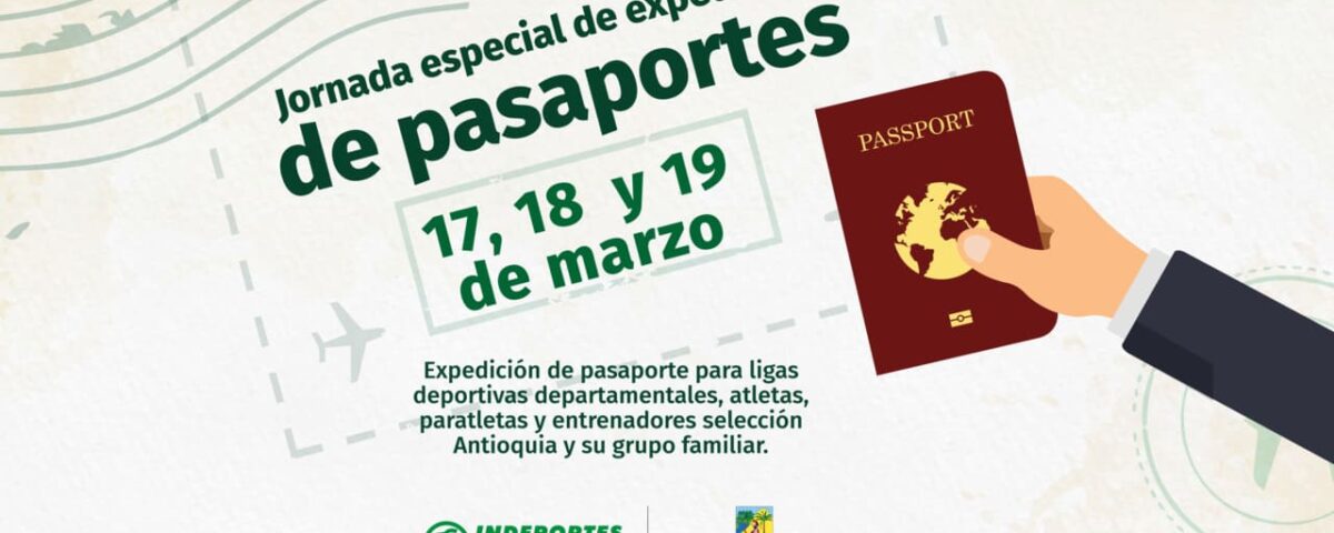 Expedición de pasaporte para ligas deportivas departamentales, atletas, paratletas y entrenadores selección Antioquia y su grupo familiar