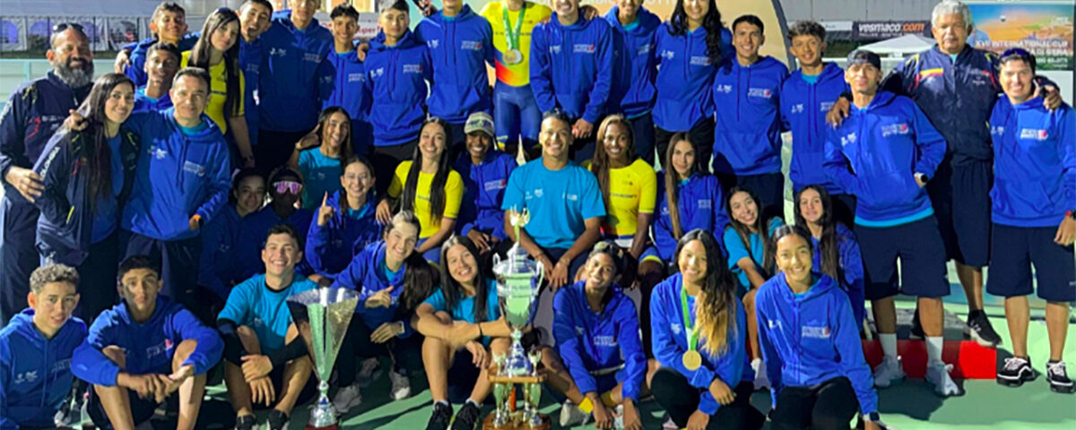 Deportistas de la Liga de Patinaje de Antioquia que se coronaron campeones en la Copa Internacional 2026, realizada en Siena, Italia.