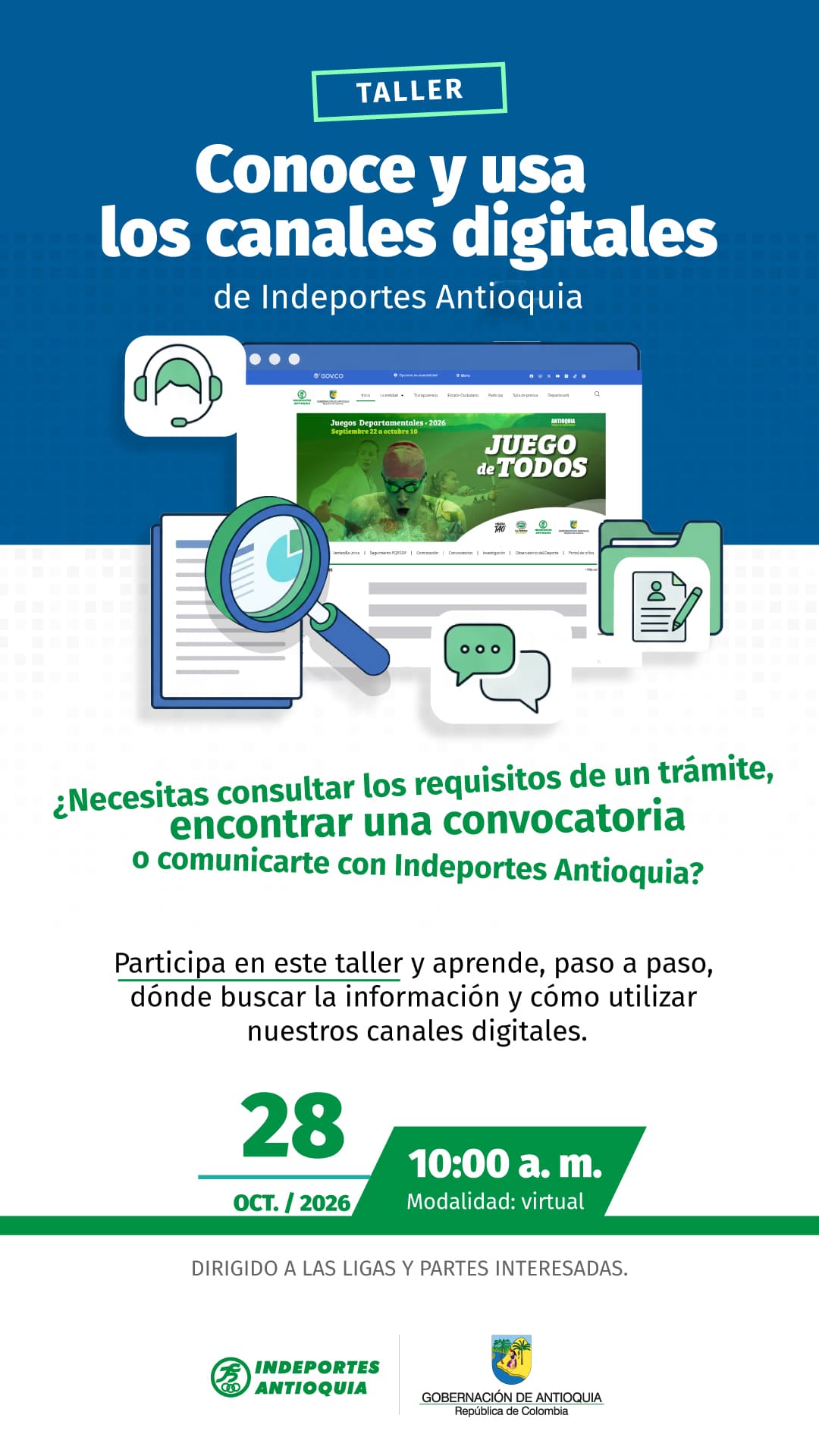 Taller: Conoce y usa los canales de comunicación digital de Indeportes Antioquia